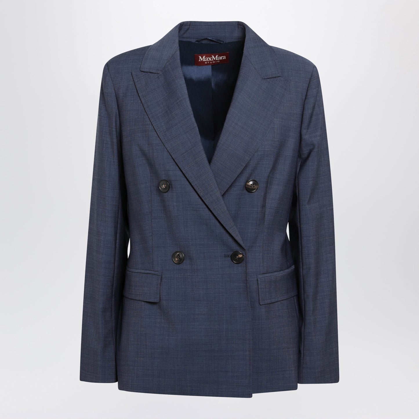 Max Mara Studio Double-Breasted Jacket In Denim Blue Wool Canvas Women MAX MARA STUDIO