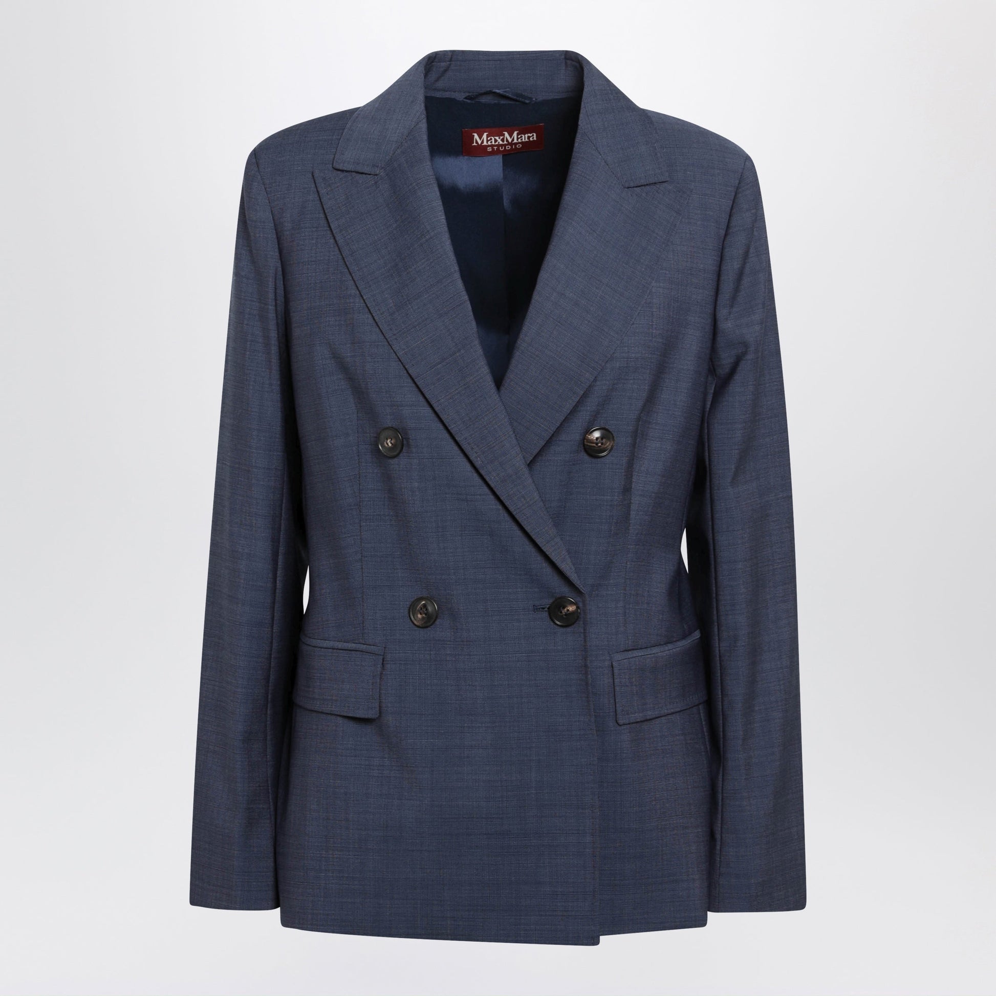 Max Mara Studio Double-Breasted Jacket In Denim Blue Wool Canvas Women MAX MARA STUDIO