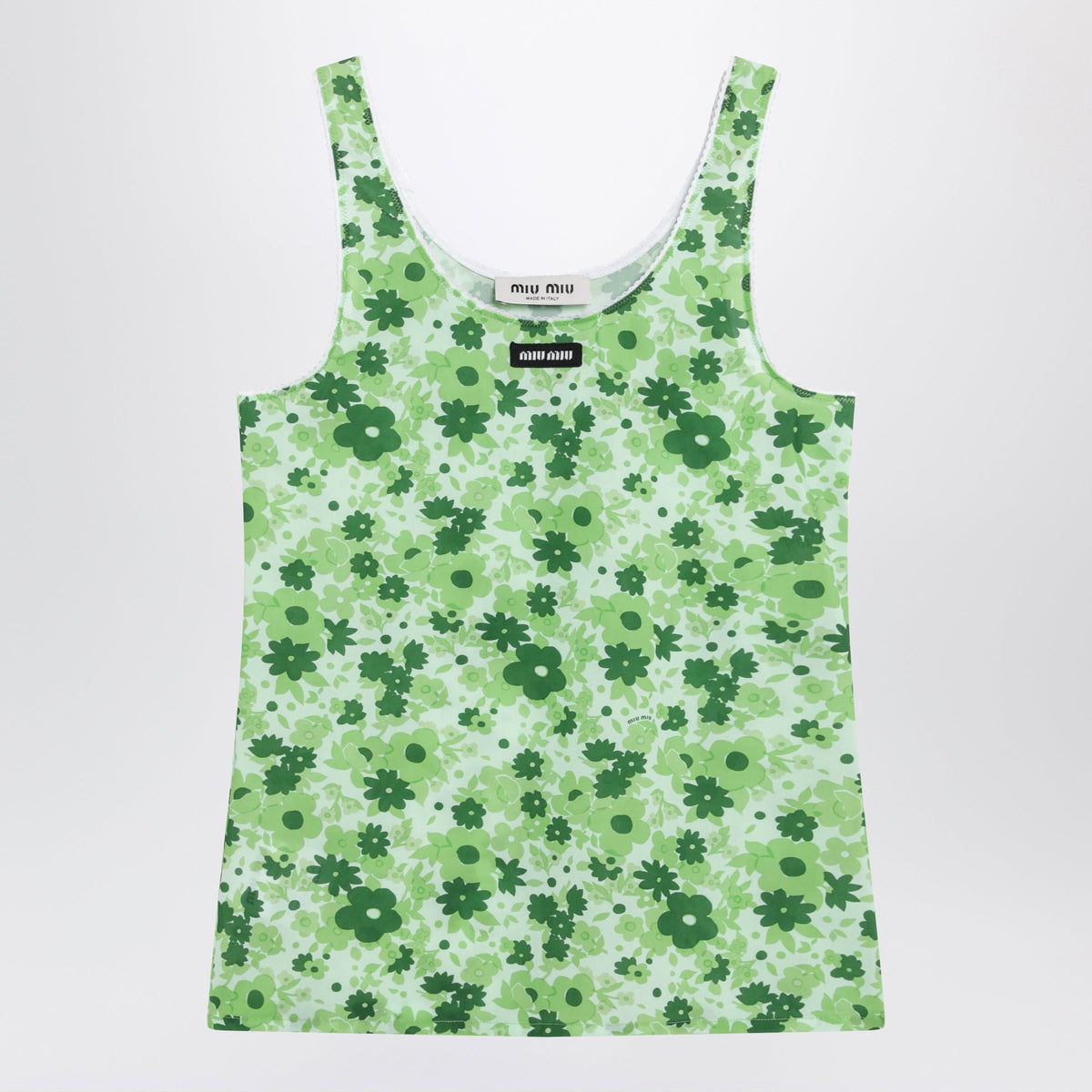 Miu Miu Green Floral Stretch Polyamide-Blend Top Women MIU MIU