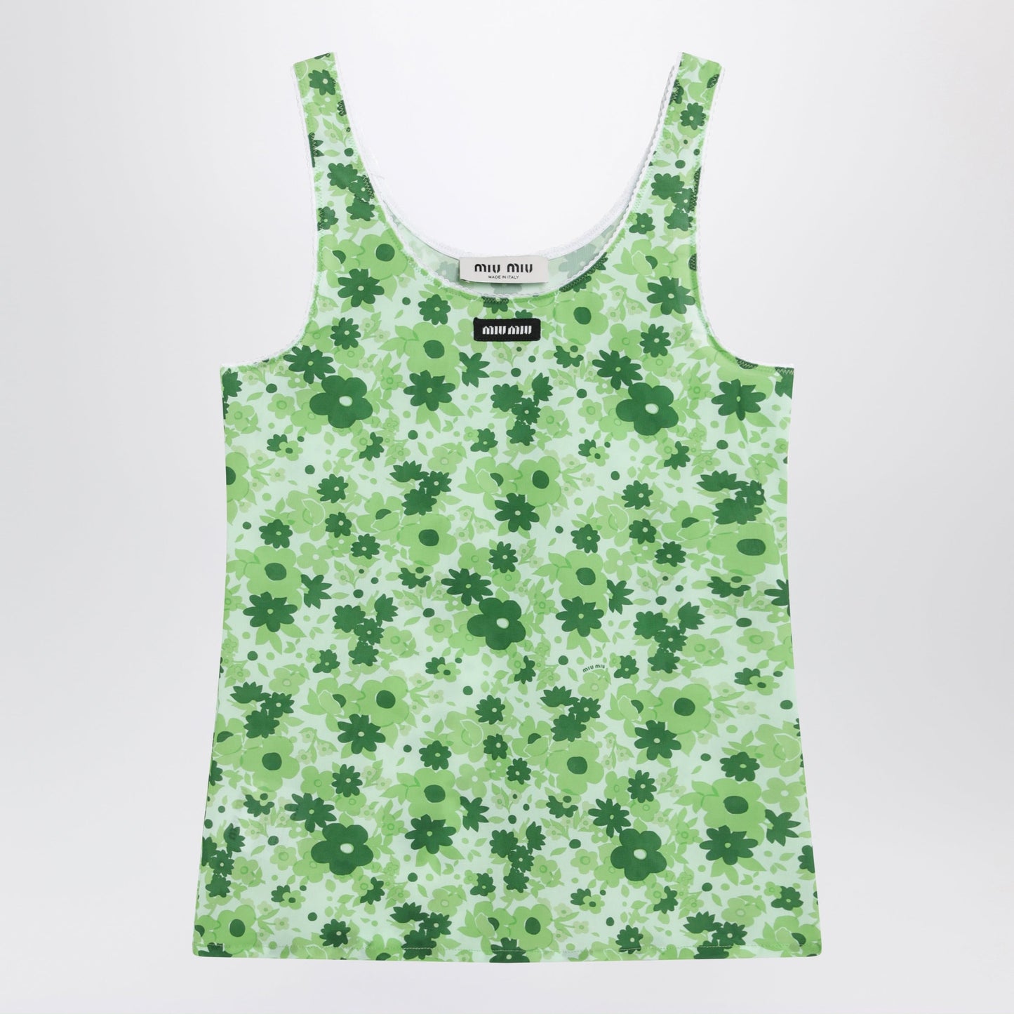 Miu Miu Green Floral Stretch Polyamide-Blend Top Women MIU MIU