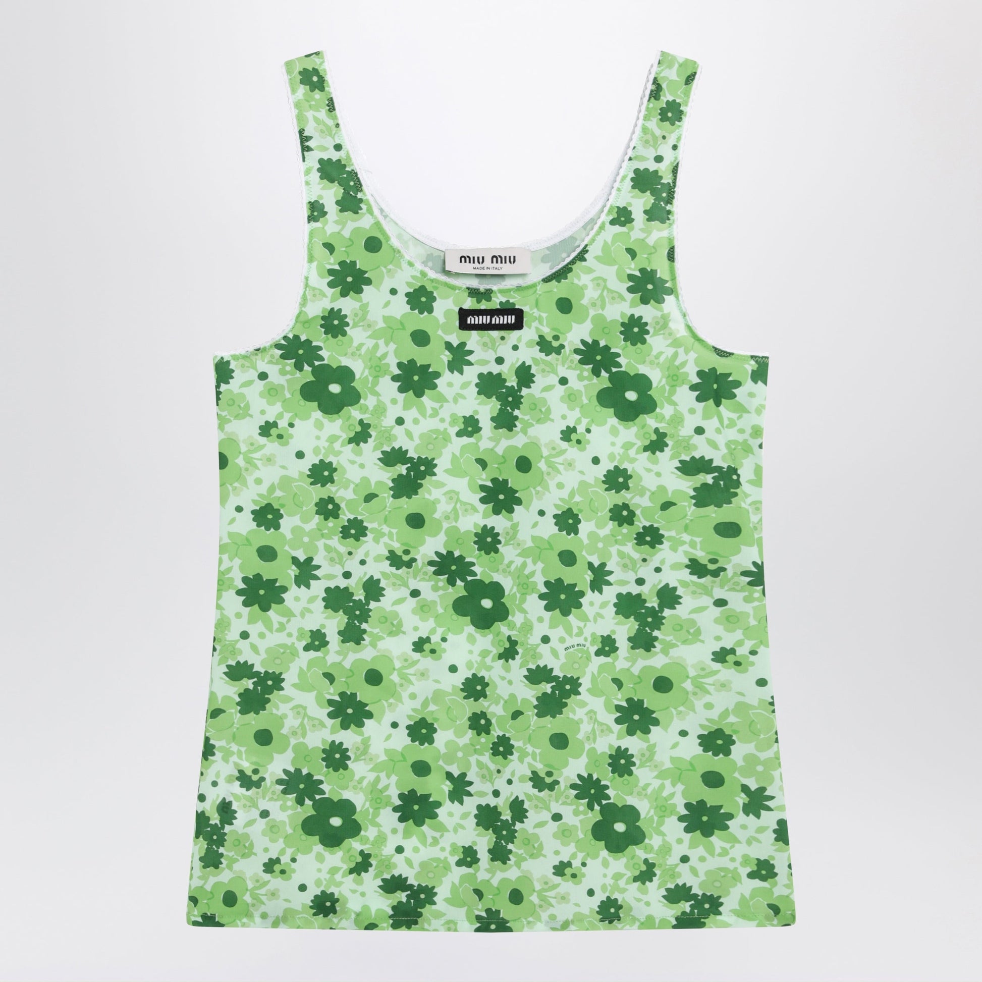 Miu Miu Green Floral Stretch Polyamide-Blend Top Women MIU MIU
