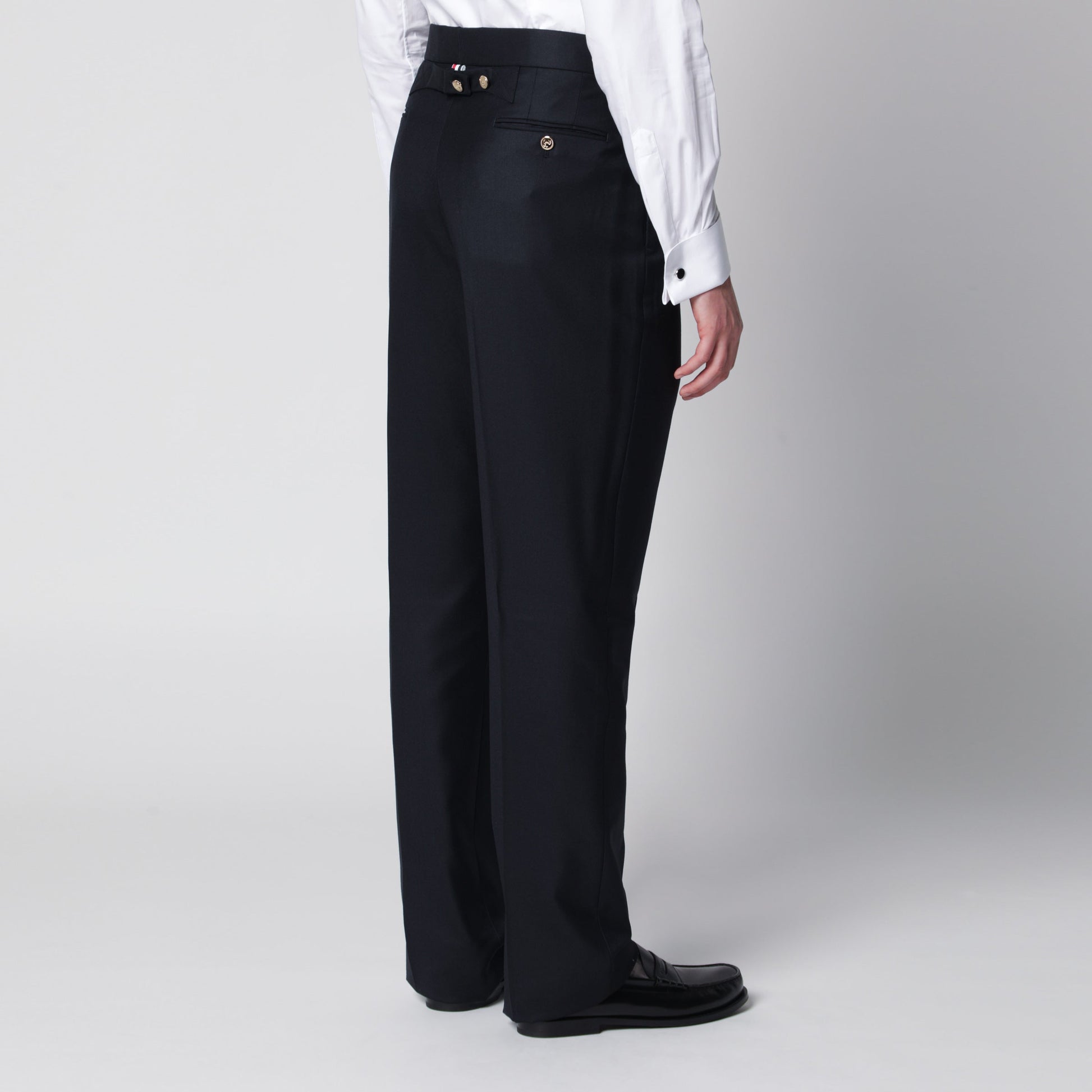 Thom Browne Navy Blue Wool Trousers Men THOM BROWNE