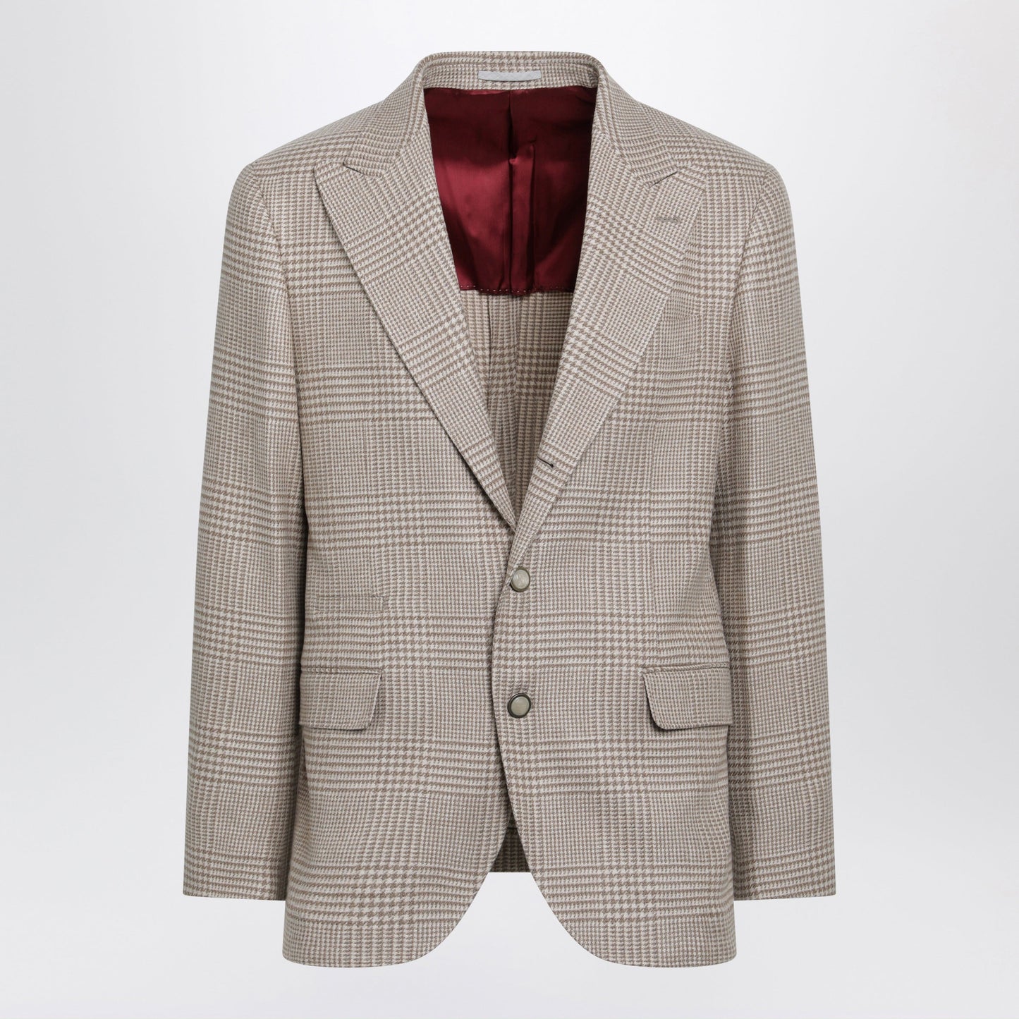 Brunello Cucinelli Camel Prince Of Wales Check Single-Breasted Jacket Men BRUNELLO CUCINELLI
