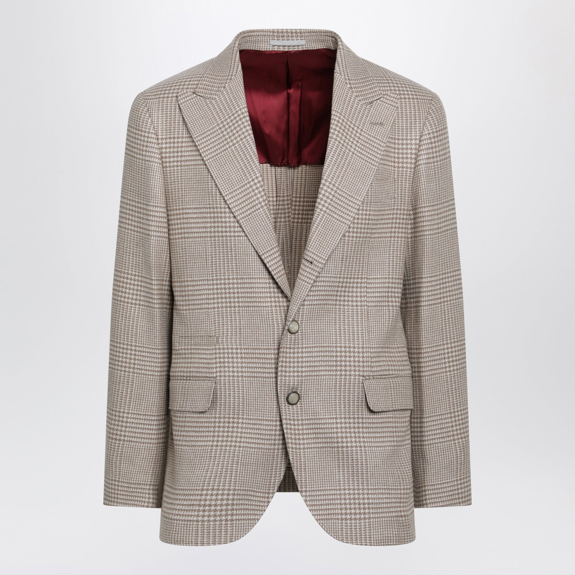 Brunello Cucinelli Camel Prince Of Wales Check Single-Breasted Jacket Men BRUNELLO CUCINELLI
