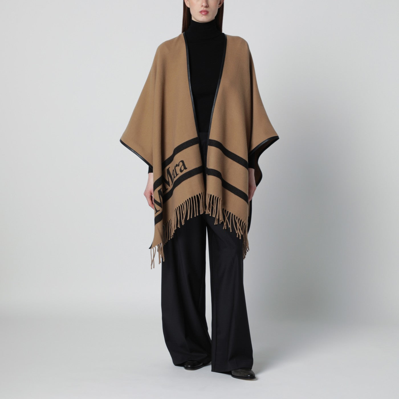 Max Mara Camel Jacquard Wool Poncho Women MAX MARA