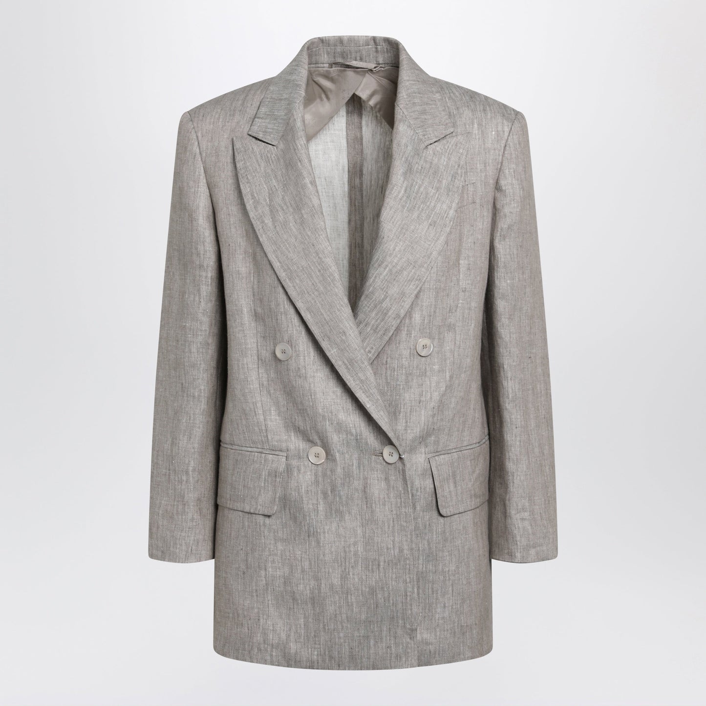 Max Mara Olimpia Double-Breasted Chevron Linen Blazer In Beige Women MAX MARA