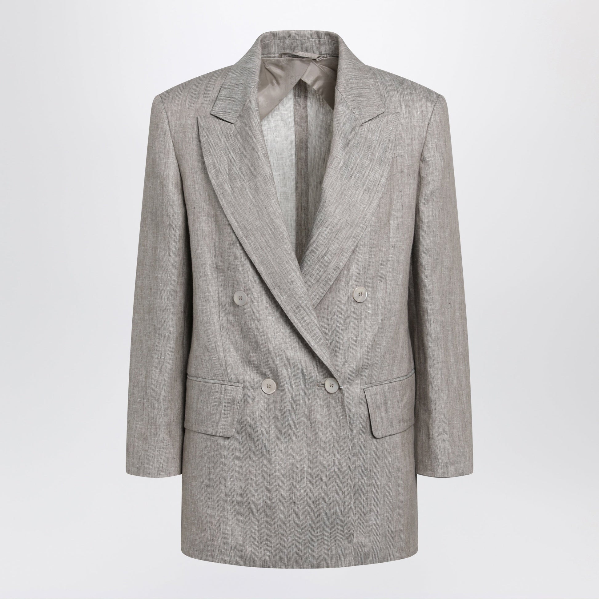 Max Mara Olimpia Double-Breasted Chevron Linen Blazer In Beige Women MAX MARA