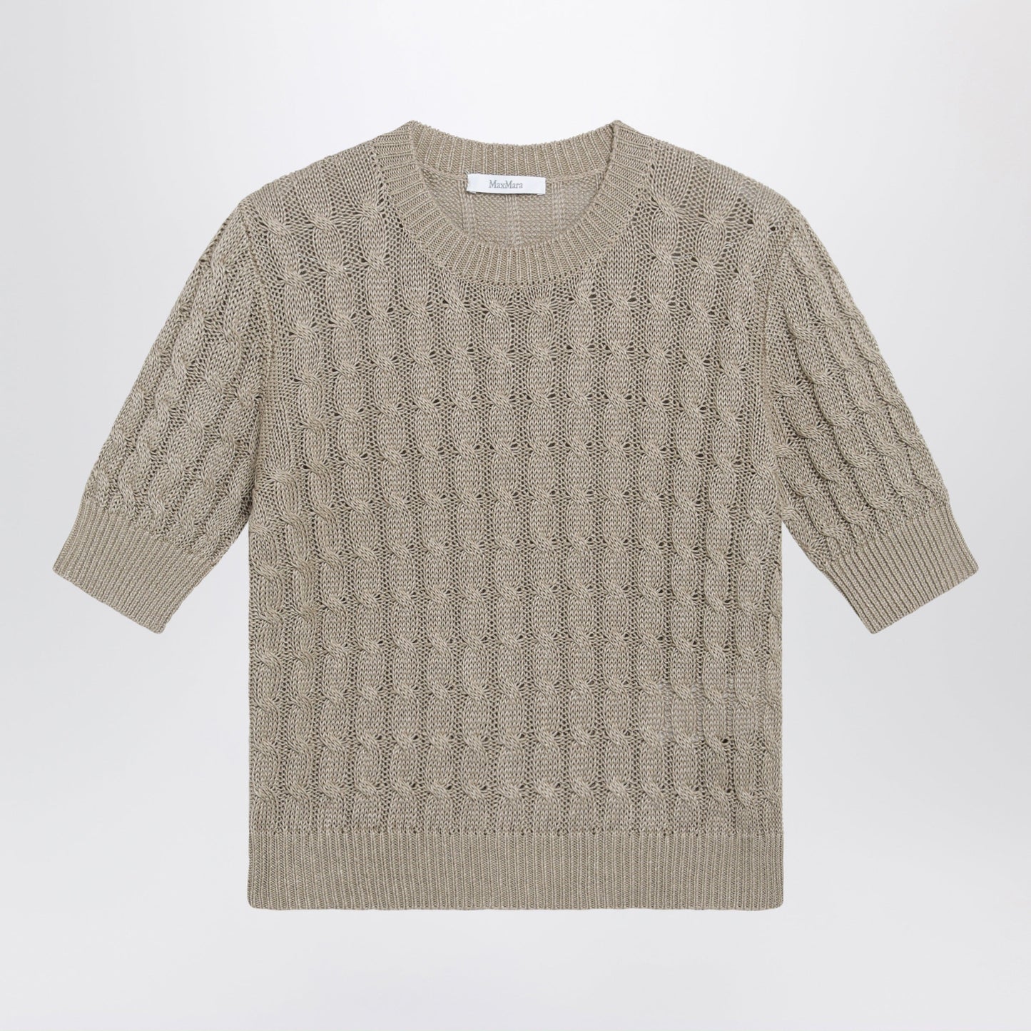 Max Mara Cable-Knit Linen Crewneck Sweater In Brown Women MAX MARA
