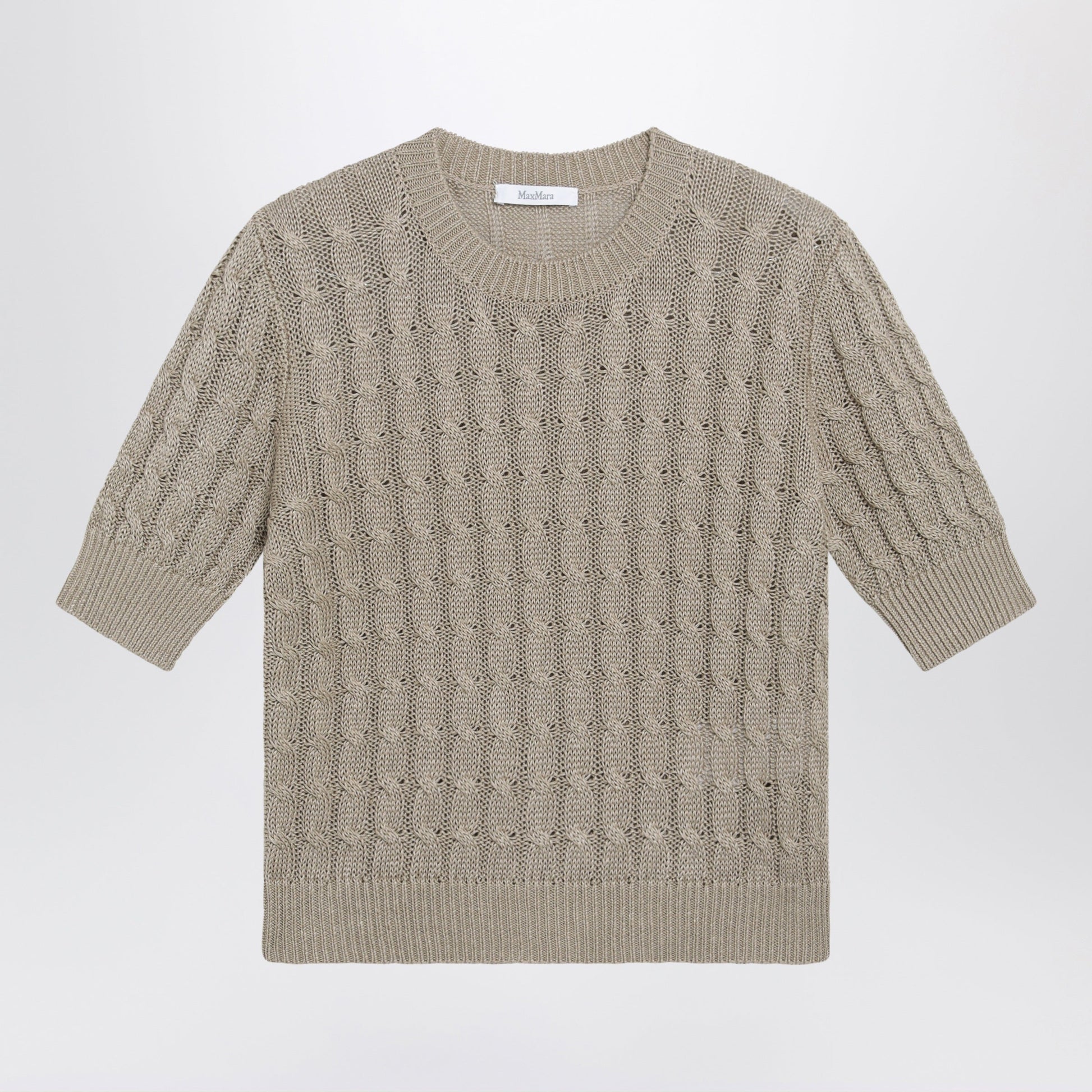Max Mara Cable-Knit Linen Crewneck Sweater In Brown Women MAX MARA