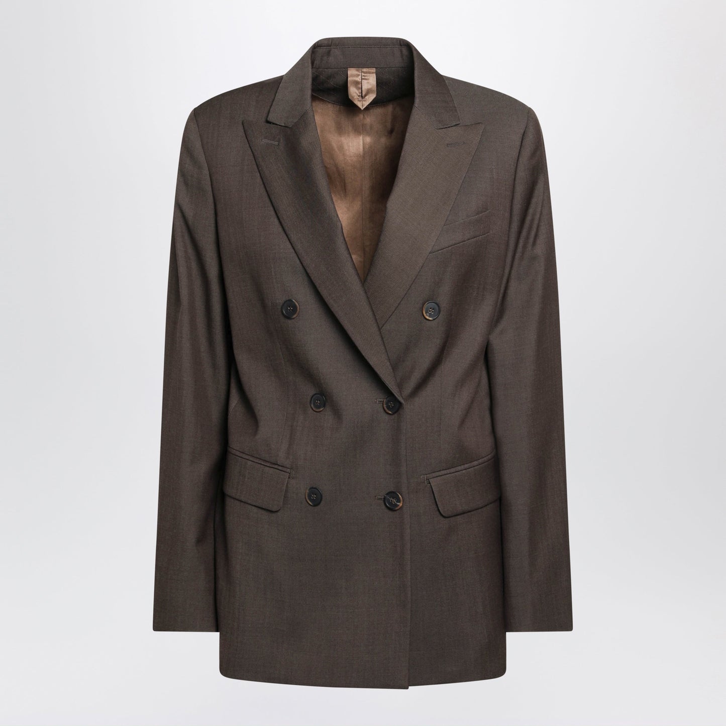 Max Mara Leather Brown Double-Breasted Wool Jacket Women MAX MARA