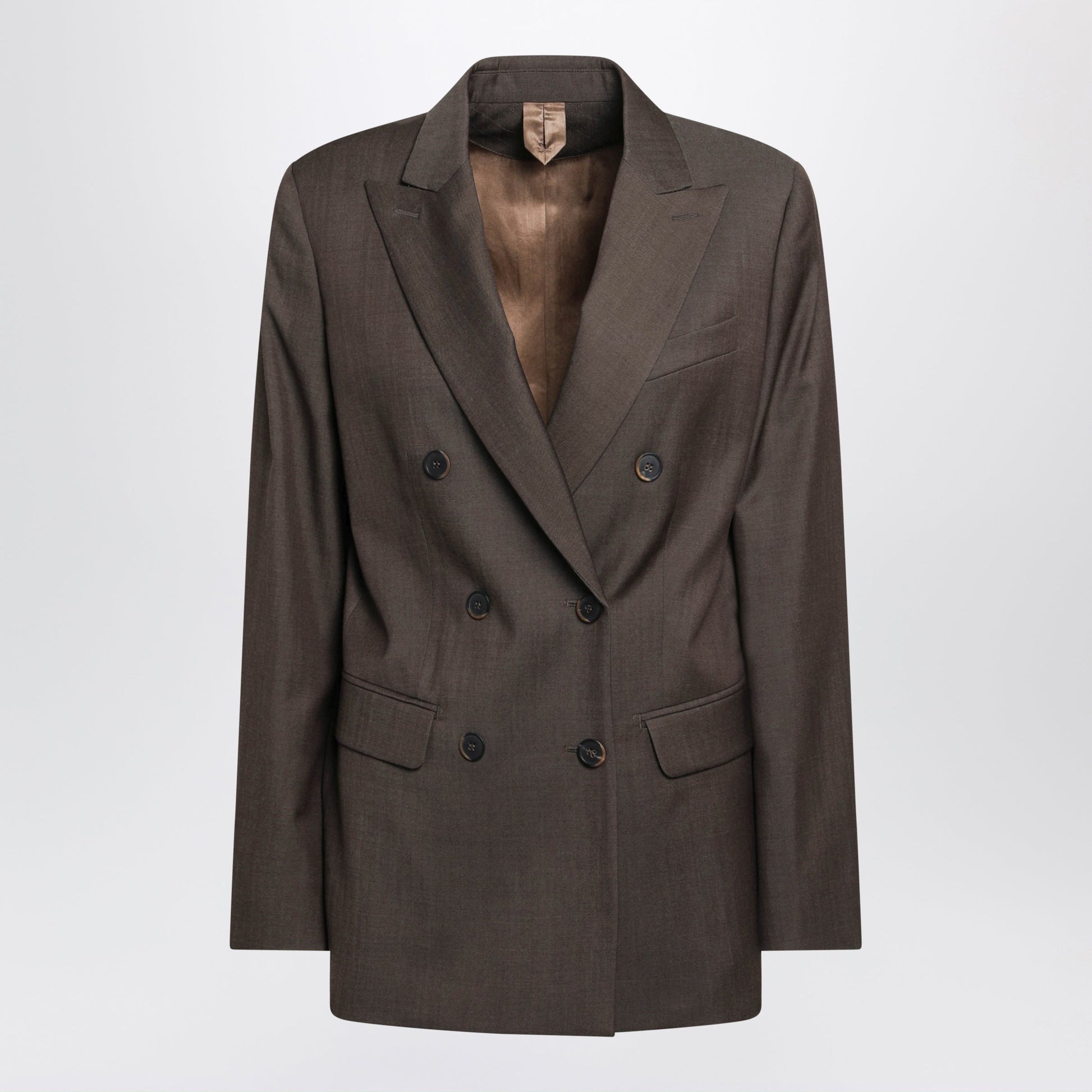 Max Mara Leather Brown Double-Breasted Wool Jacket Women MAX MARA