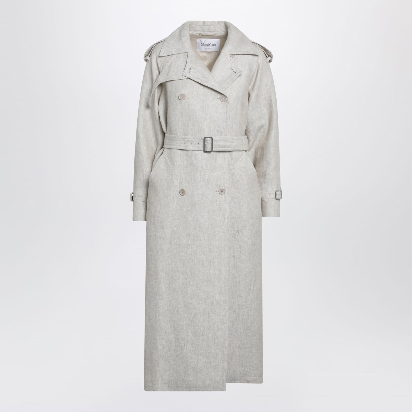 Max Mara Sand-Coloured Double-Breasted Duster Coat In Linen Drill Women MAX MARA