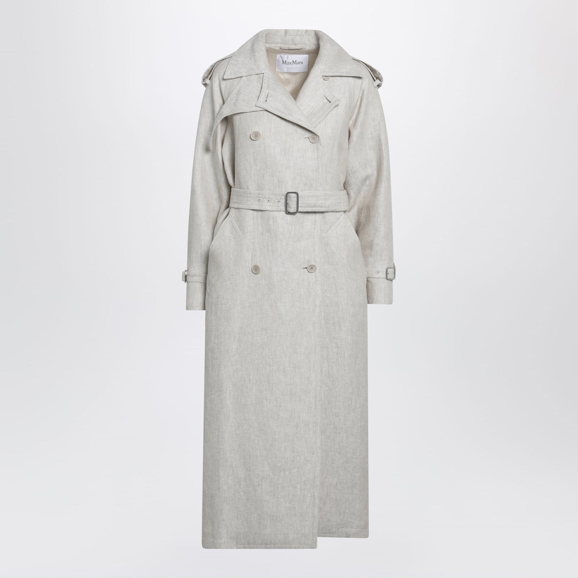 Max Mara Sand-Coloured Double-Breasted Duster Coat In Linen Drill Women MAX MARA