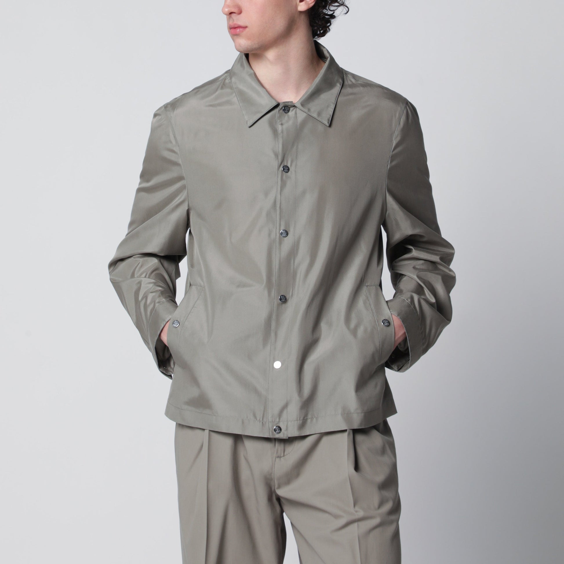Brunello Cucinelli Unlined Jacket In Khaki Membrane Silk Men BRUNELLO CUCINELLI