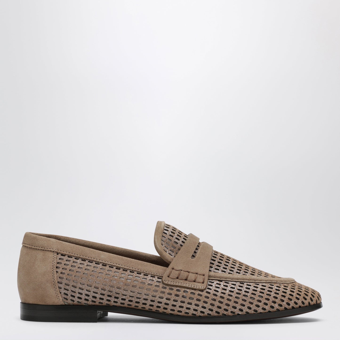 Brunello Cucinelli Brown Loafers In Sparkling Net Leather Women BRUNELLO CUCINELLI
