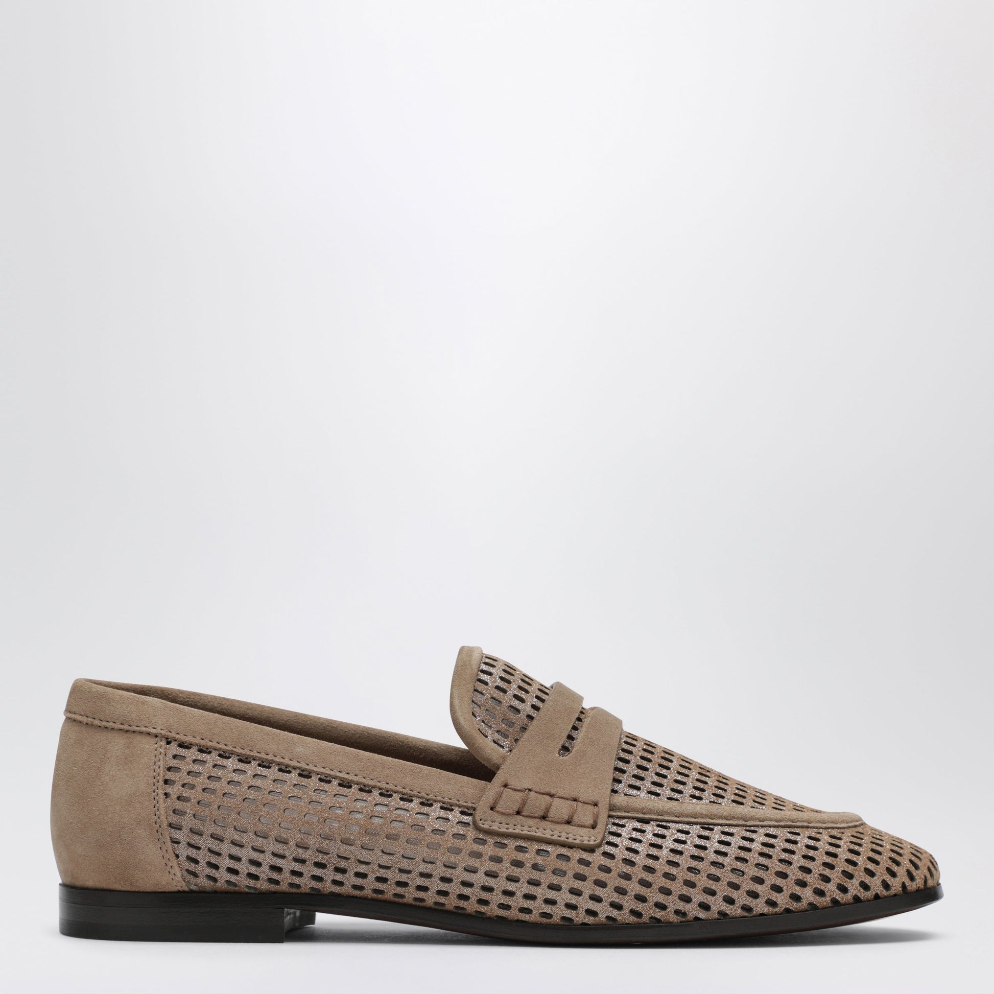 Brunello Cucinelli Brown Loafers In Sparkling Net Leather Women BRUNELLO CUCINELLI