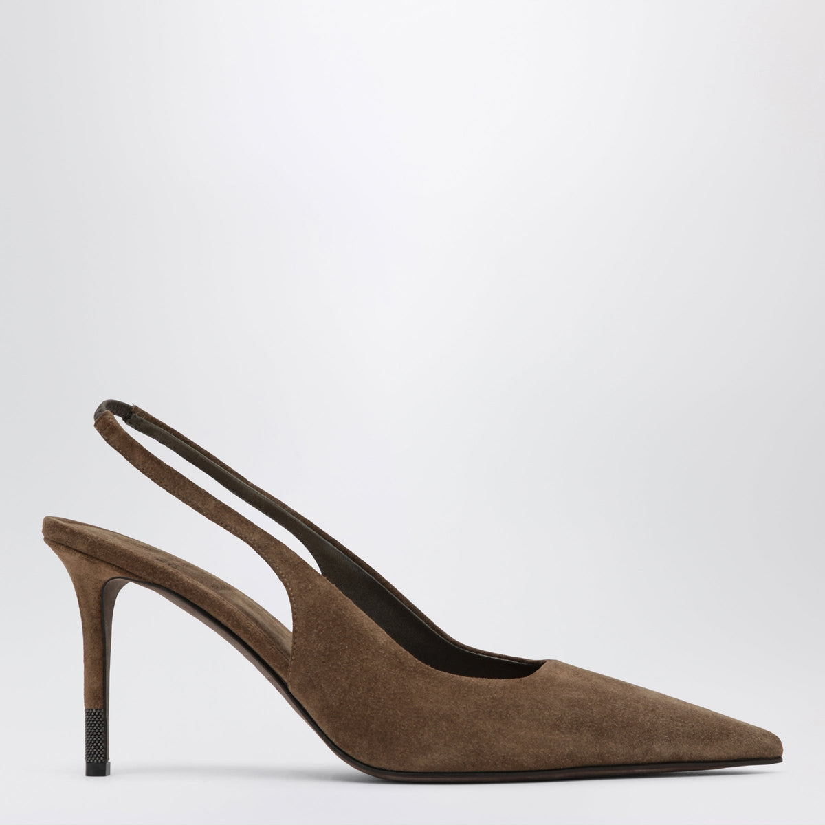 Brunello Cucinelli Caramello Suede Slingback Pumps With Monili Women BRUNELLO CUCINELLI