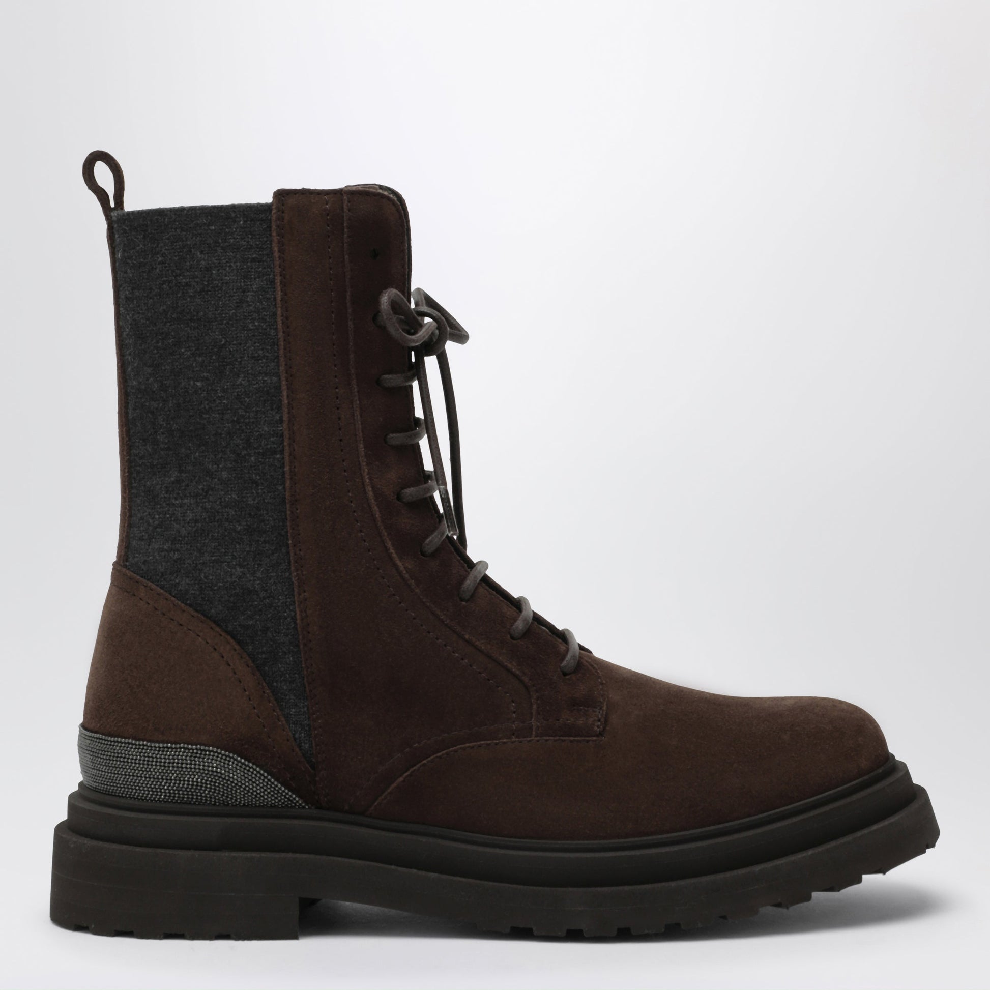 Brunello Cucinelli Espresso Suede Boots With Virgin Wool Insert Women BRUNELLO CUCINELLI