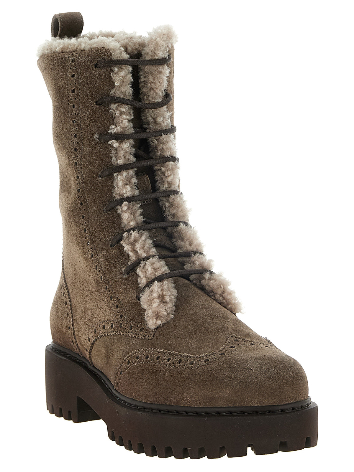 Brunello Cucinelli Women Suede And Brown Shearling Ankle Boots BRUNELLO CUCINELLI