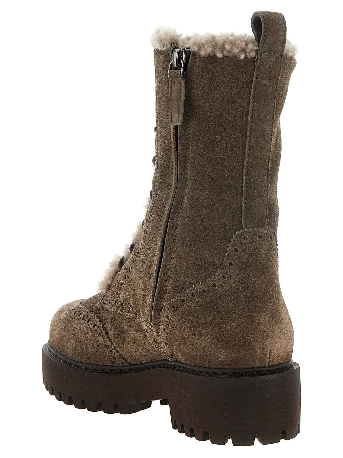 Brunello Cucinelli Women Suede And Brown Shearling Ankle Boots BRUNELLO CUCINELLI