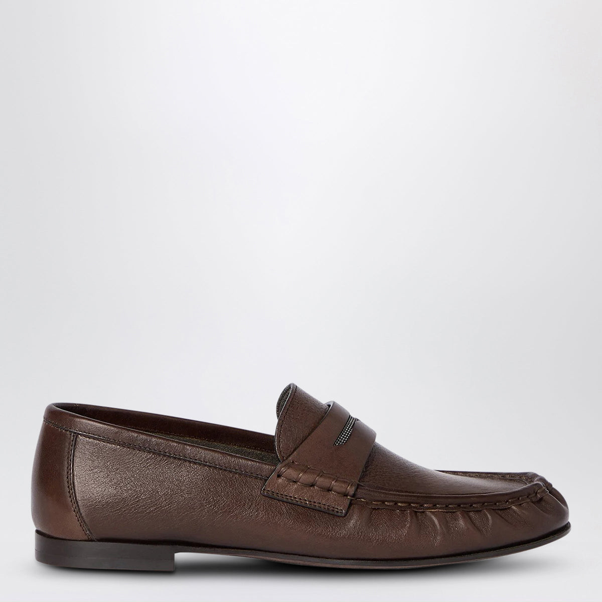 Brunello Cucinelli Brown Penny Loafers In Riding Leather Women BRUNELLO CUCINELLI
