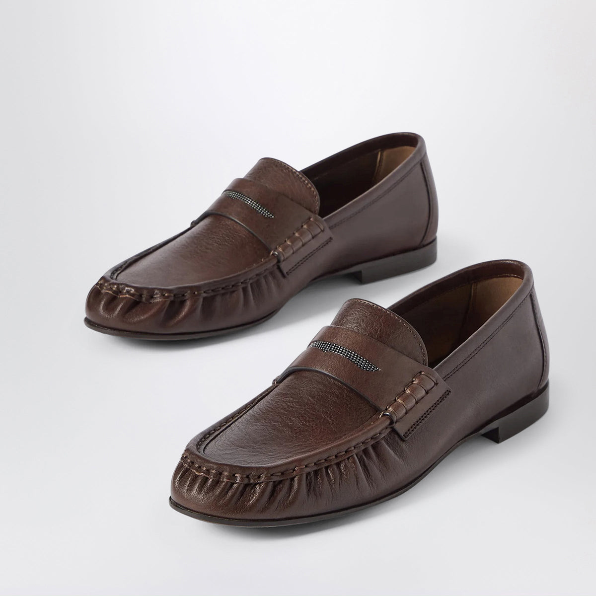 Brunello Cucinelli Brown Penny Loafers In Riding Leather Women BRUNELLO CUCINELLI