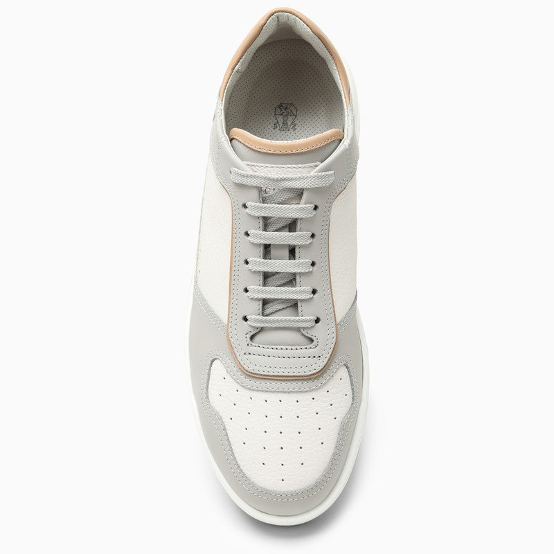 Brunello Cucinelli Low White And Grey Leather Trainer Men