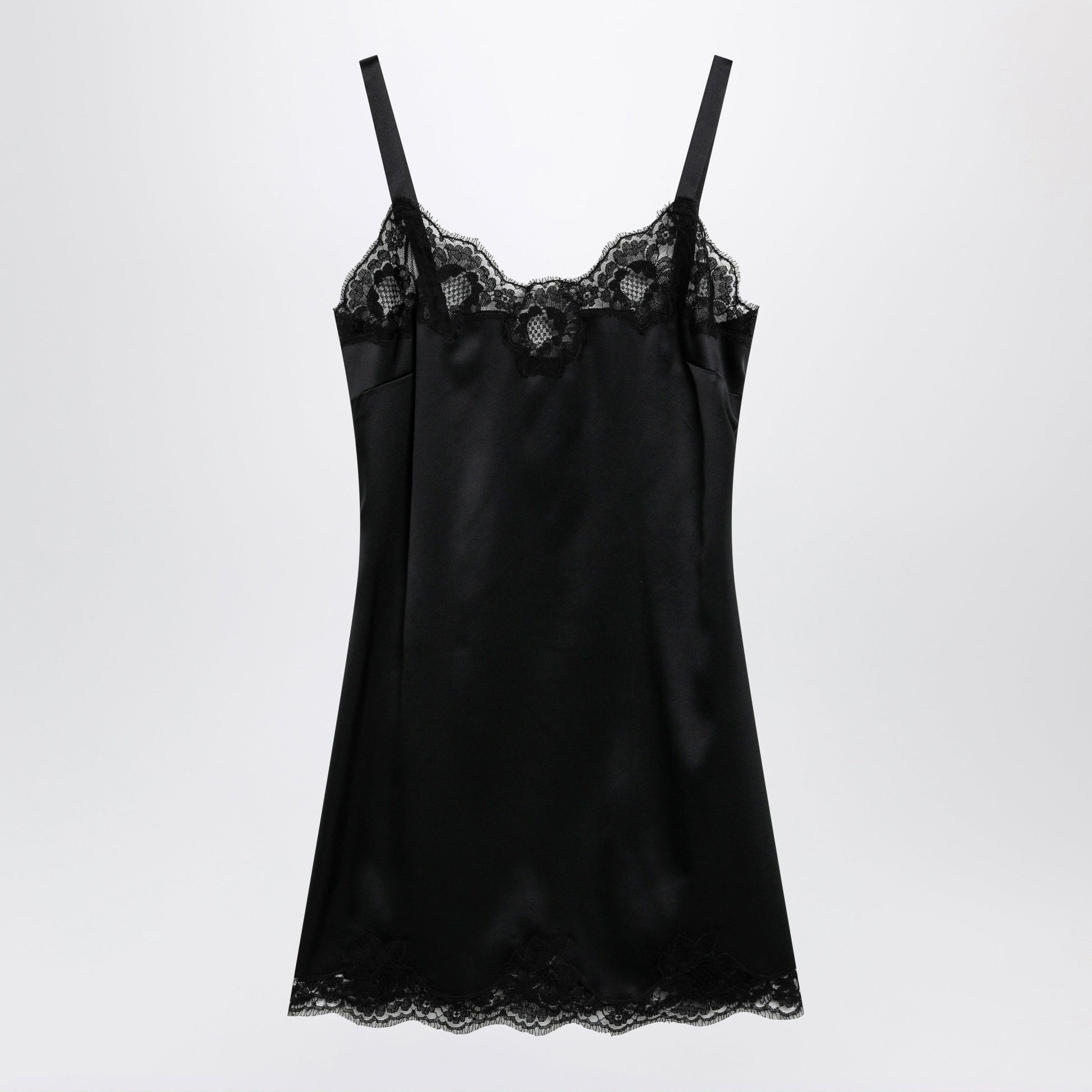 Dolce&Gabbana Black Silk Satin Slip With Lace Trim Women DOLCE & GABBANA