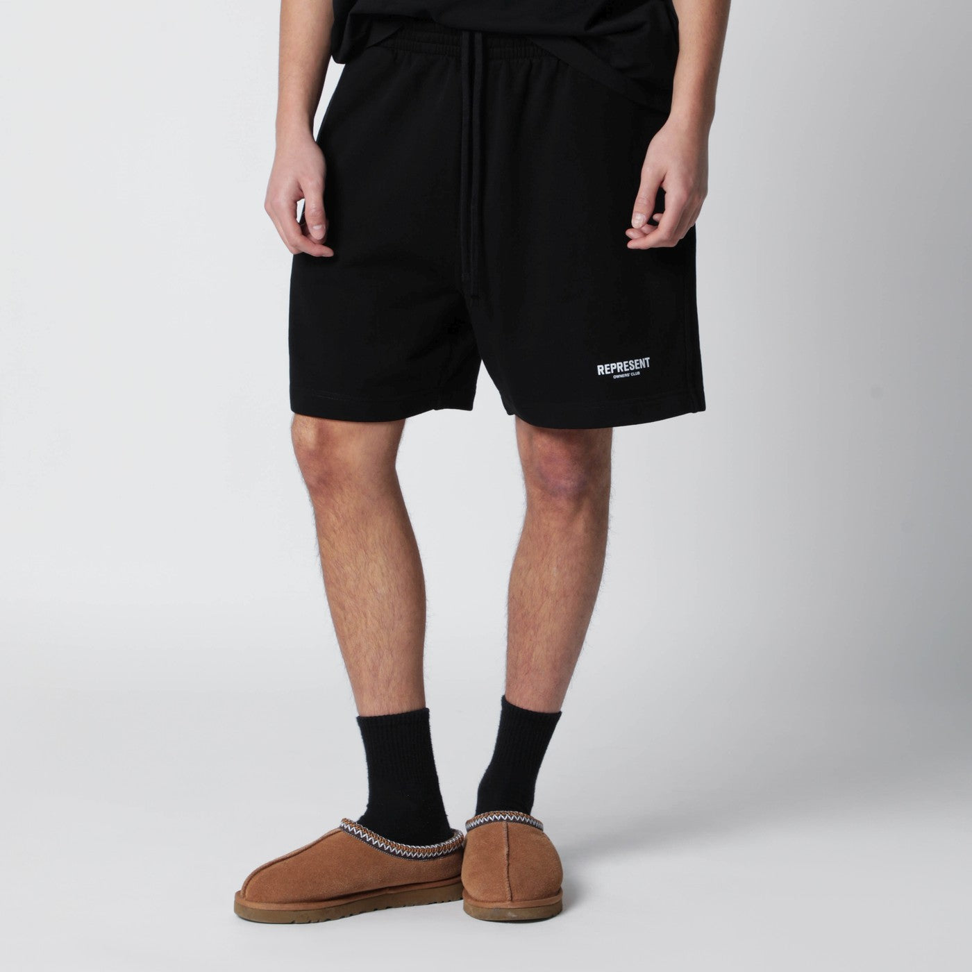 Represent Black Cotton Shorts With Logo Men Represent