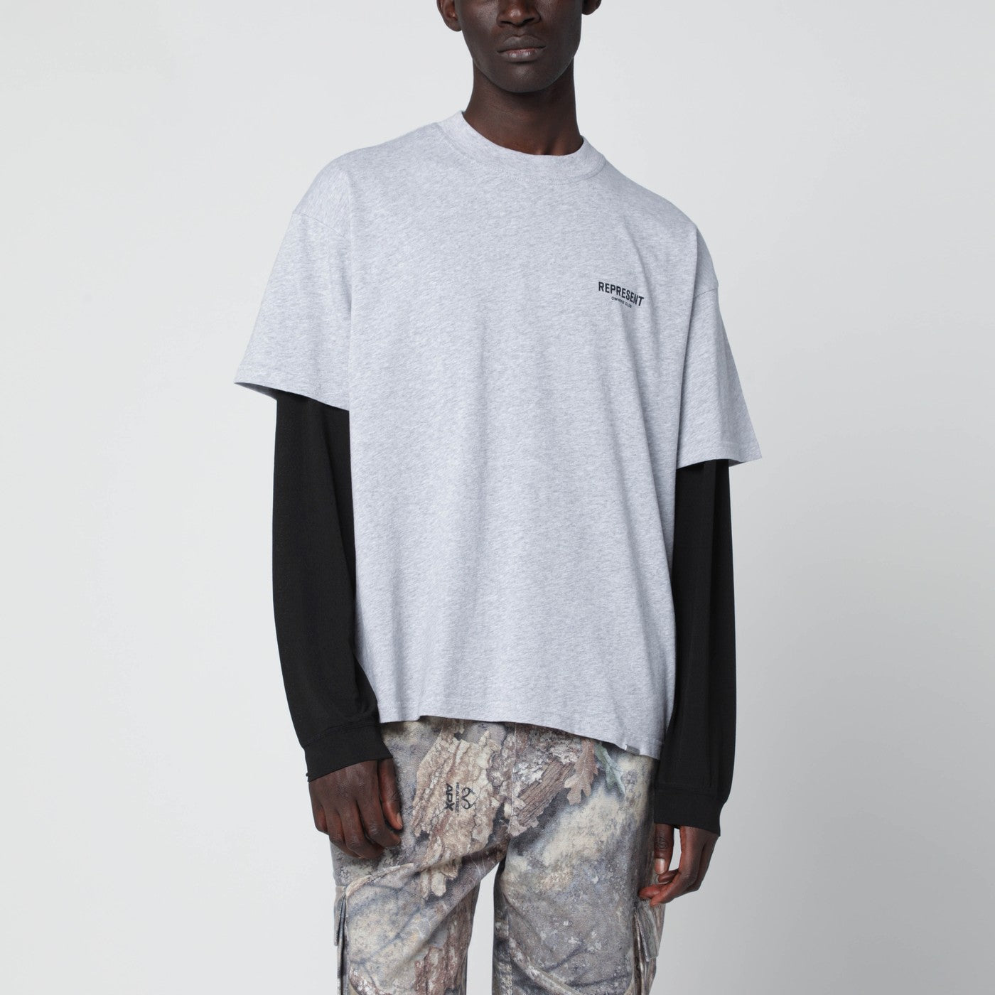 Represent Grey Cotton T-Shirt With Logo Men Represent