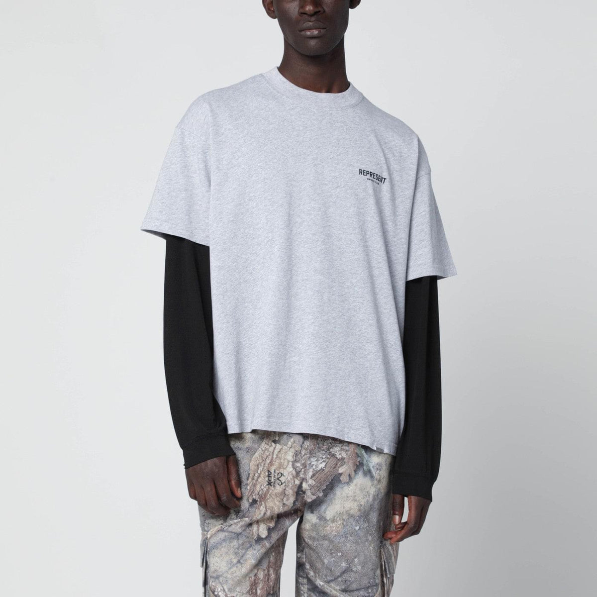 Represent Grey Cotton T-Shirt With Logo Men Represent