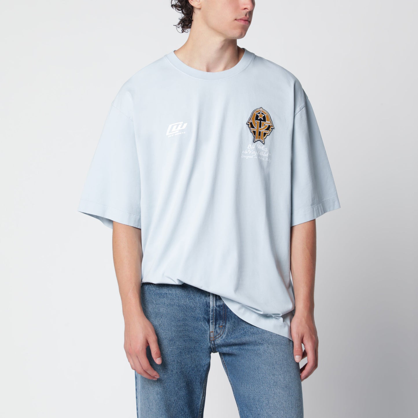 Off-White Off-White Light Blue T-Shirt With Logo Prints Men OFF-WHITE