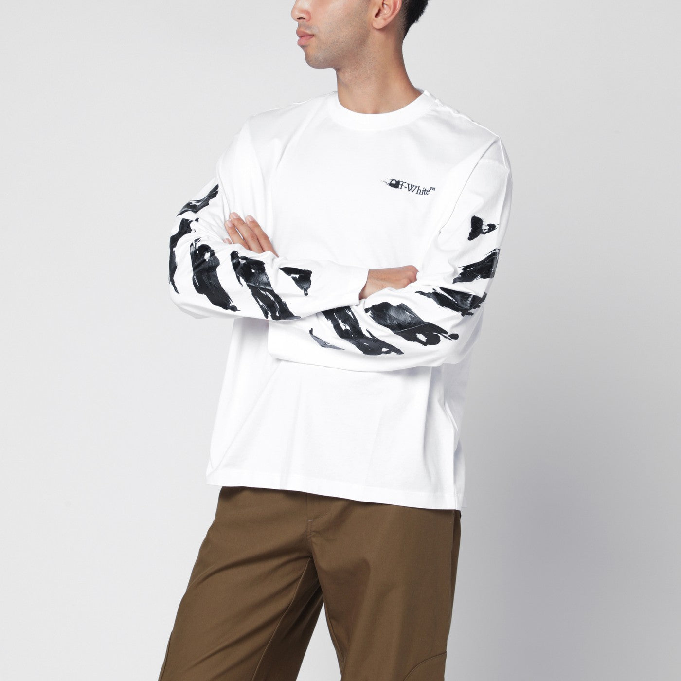 Off-White White Long-Sleeved T-Shirt With Logo Men OFF-WHITE