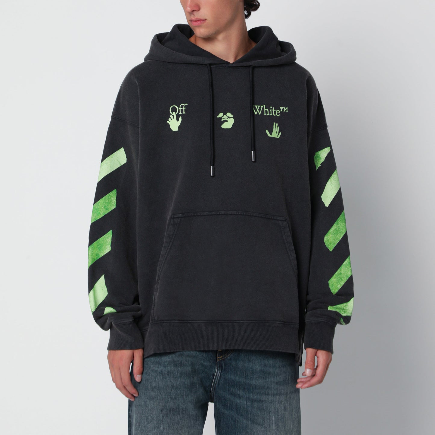 Off-White Washed Black Sweatshirt With Logo Prints Men OFF-WHITE