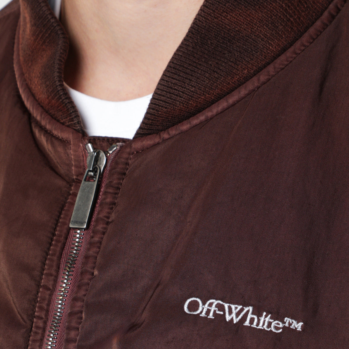 Off-White Brown Zip-Up Bomber Jacket In Technical Fabric Men OFF-WHITE