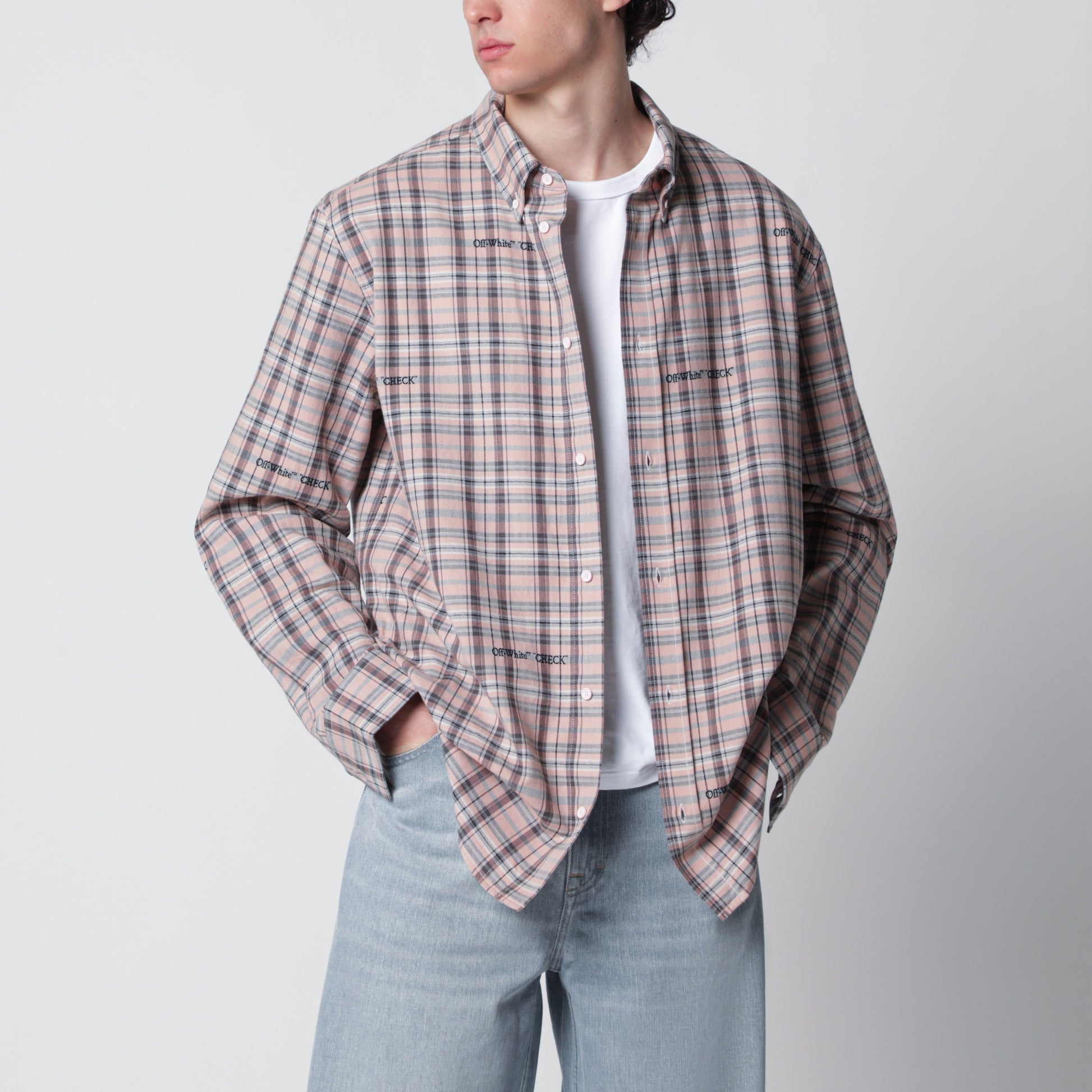 Off-White Pink Check-Pattern Shirt With Logos Men OFF-WHITE
