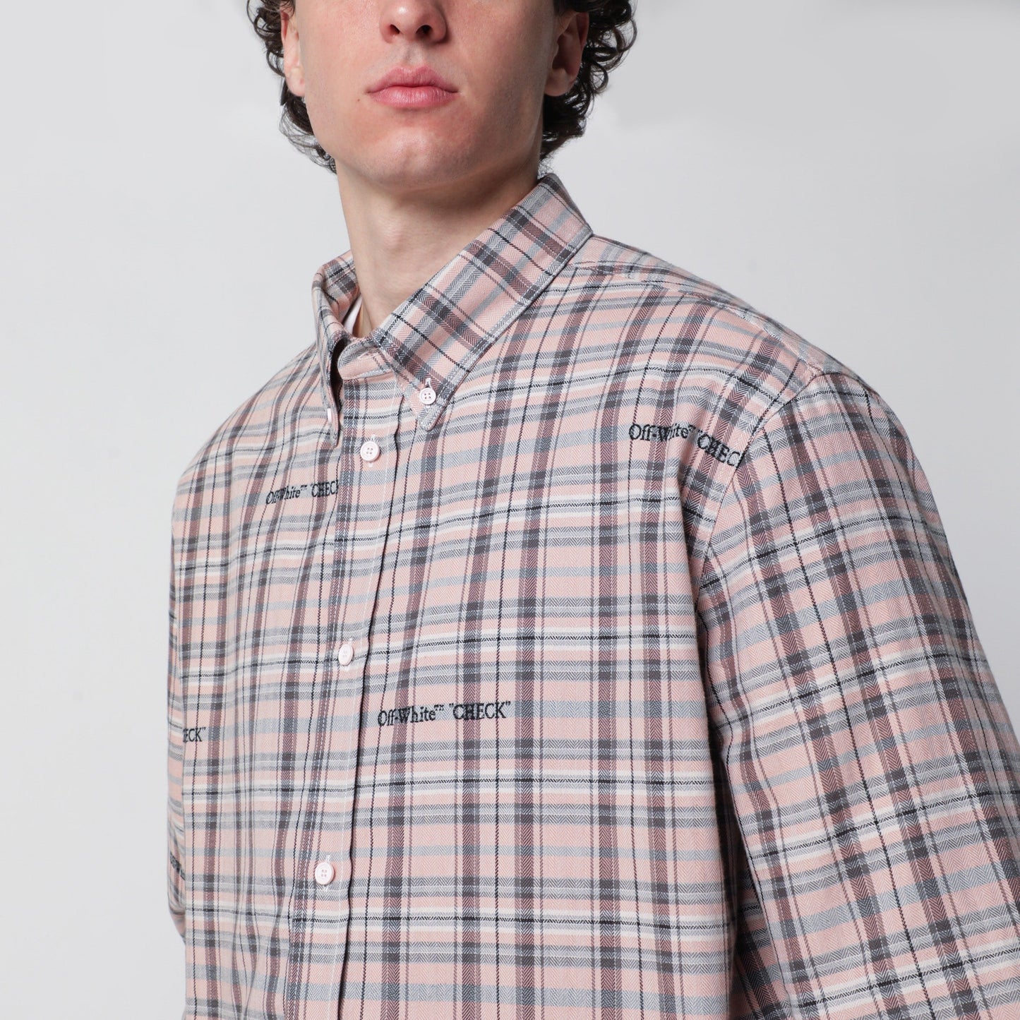 Off-White Pink Check-Pattern Shirt With Logos Men OFF-WHITE