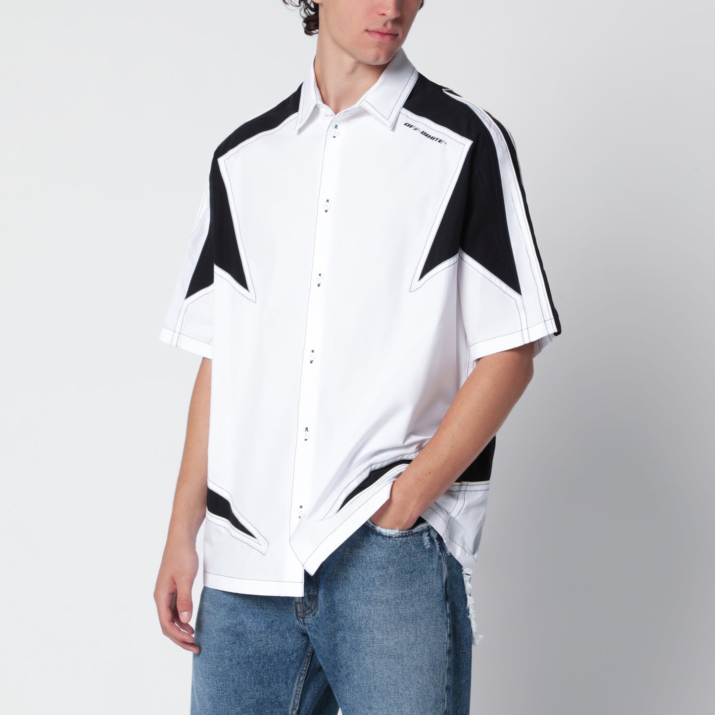 Off-White Off-White White/Black Race Logo Star Bowling Shirt Men OFF-WHITE