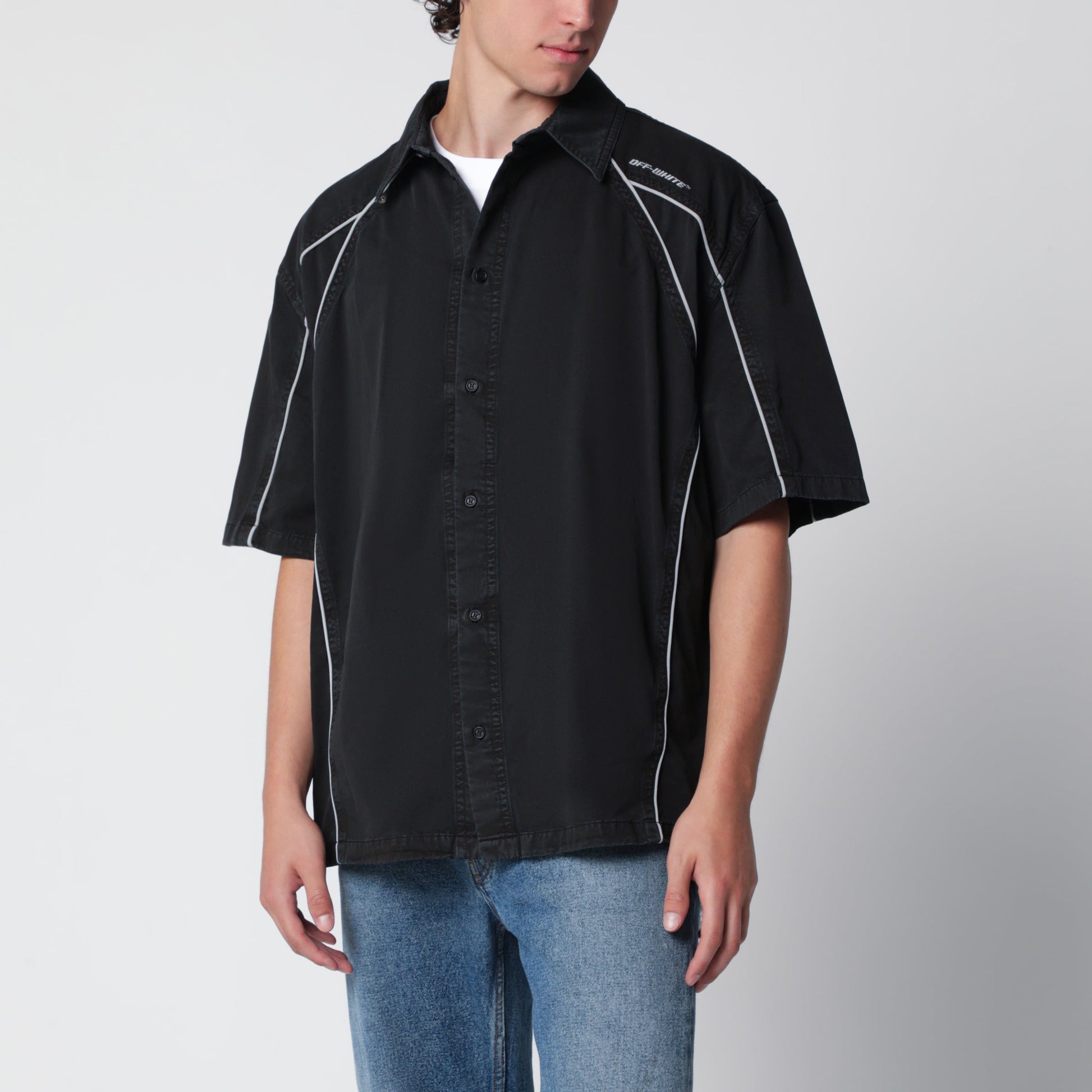 Off-White Off-White Black Owr Garment-Dyed Gabardine Sporty Bowling Shirt Men OFF-WHITE