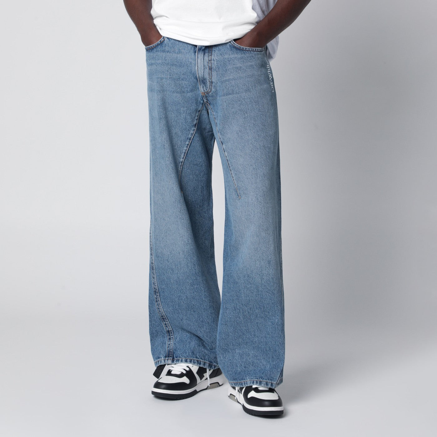 Off-White Wide-Leg Light Blue Jeans With Logo Men OFF-WHITE