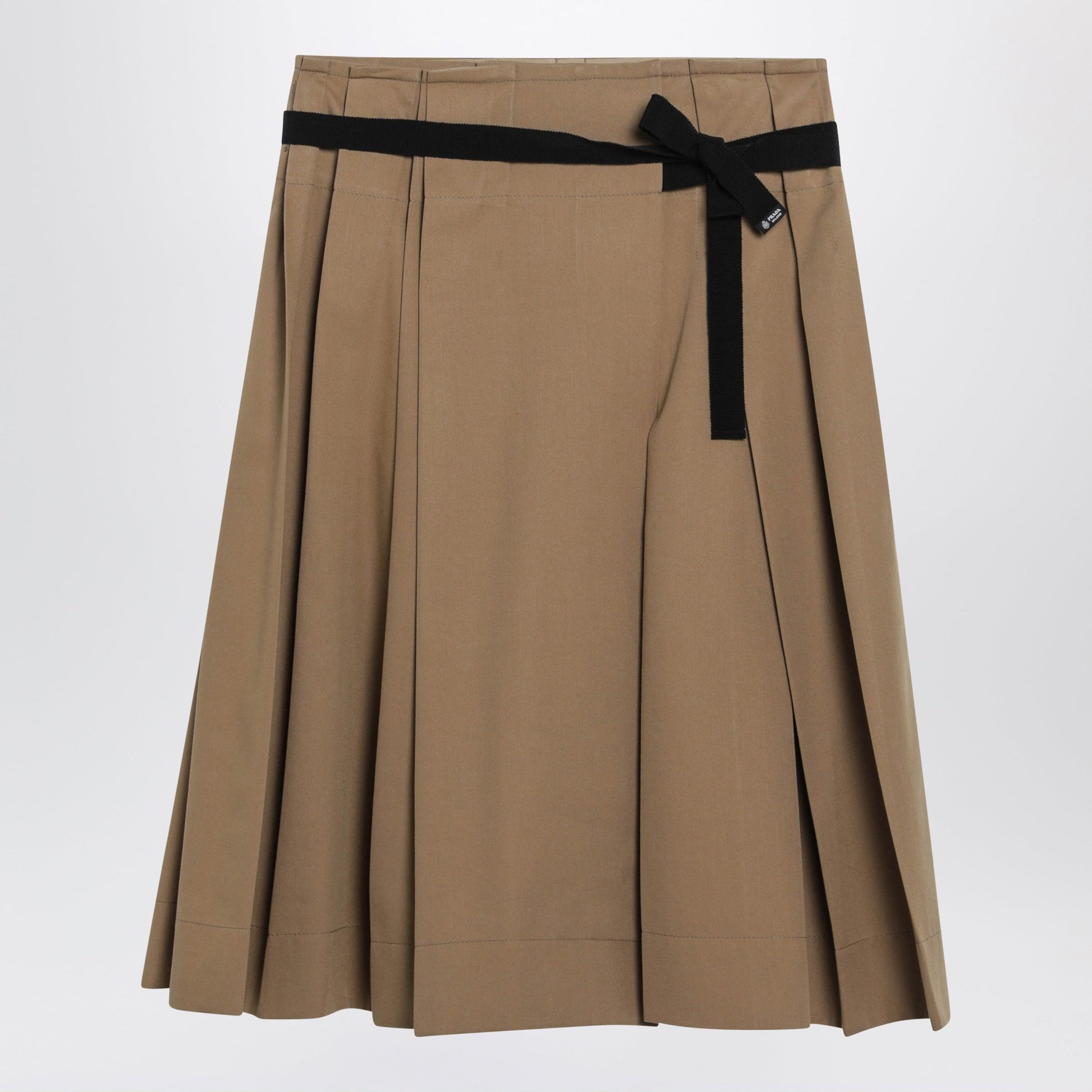 Prada Pleated Canvas Midi Skirt In Cork Color Women PRADA
