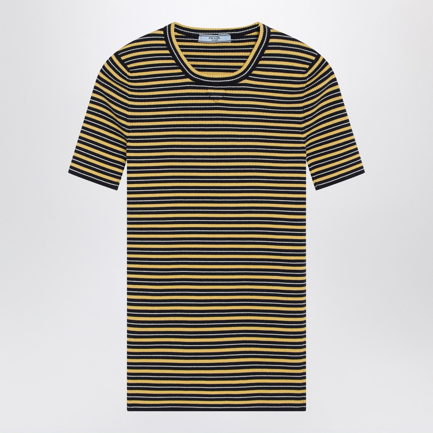 Prada Navy/Yellow Striped Stretch Cotton T-Shirt Women PRADA