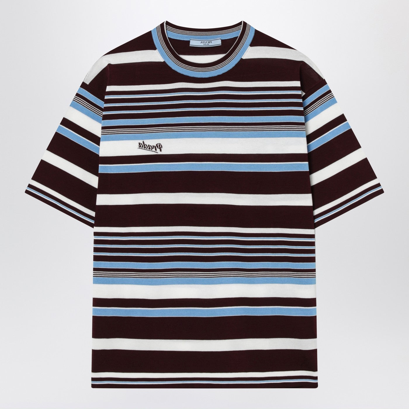 Prada Amaranth And Light Blue Striped Cotton T-Shirt Women PRADA