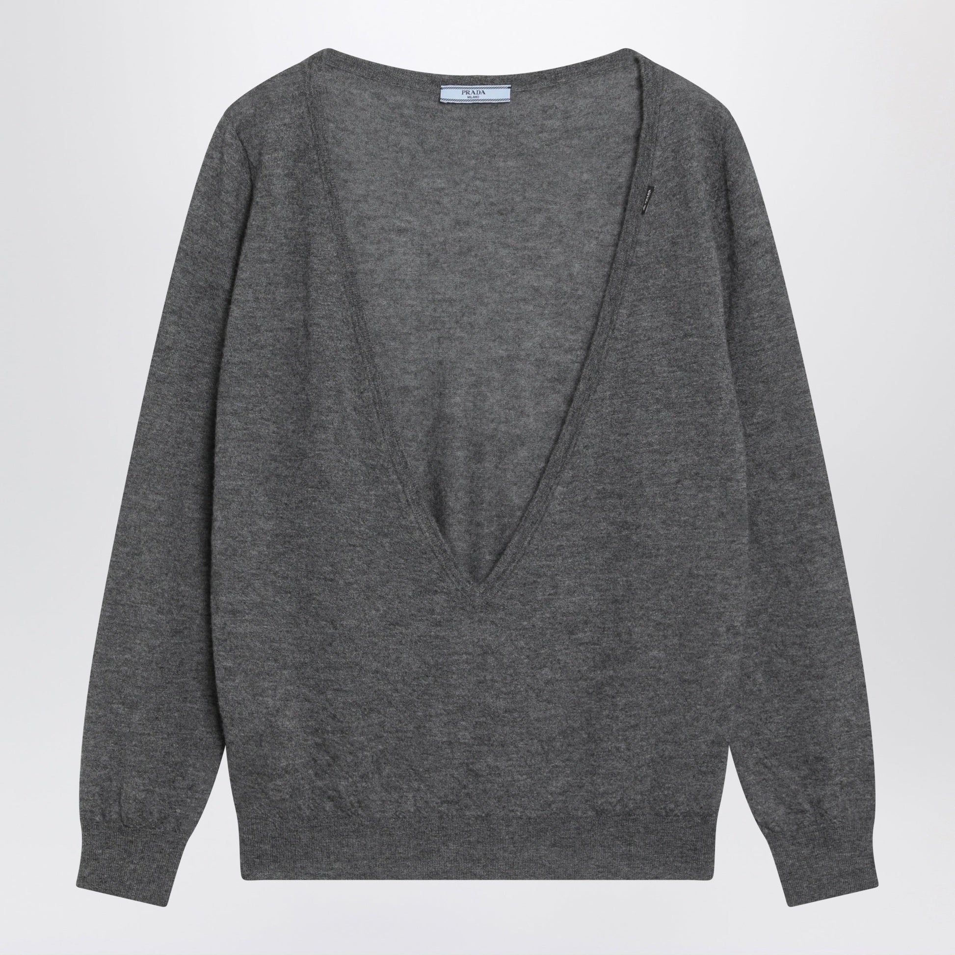 Prada V-Neck Cashmere Sweater In Grey Women PRADA