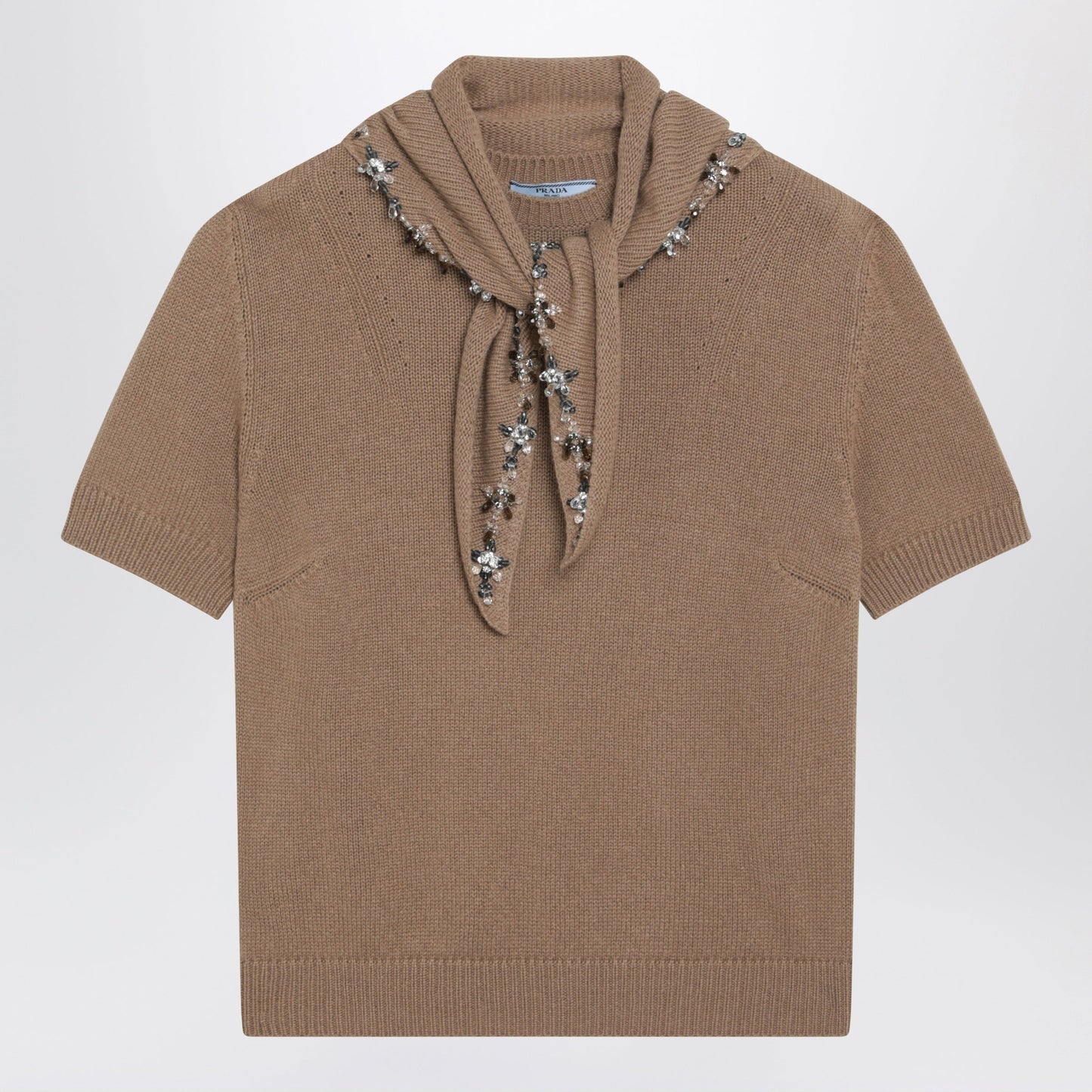 Prada Camel Cashmere Sweater With Jewel Scarf Women PRADA