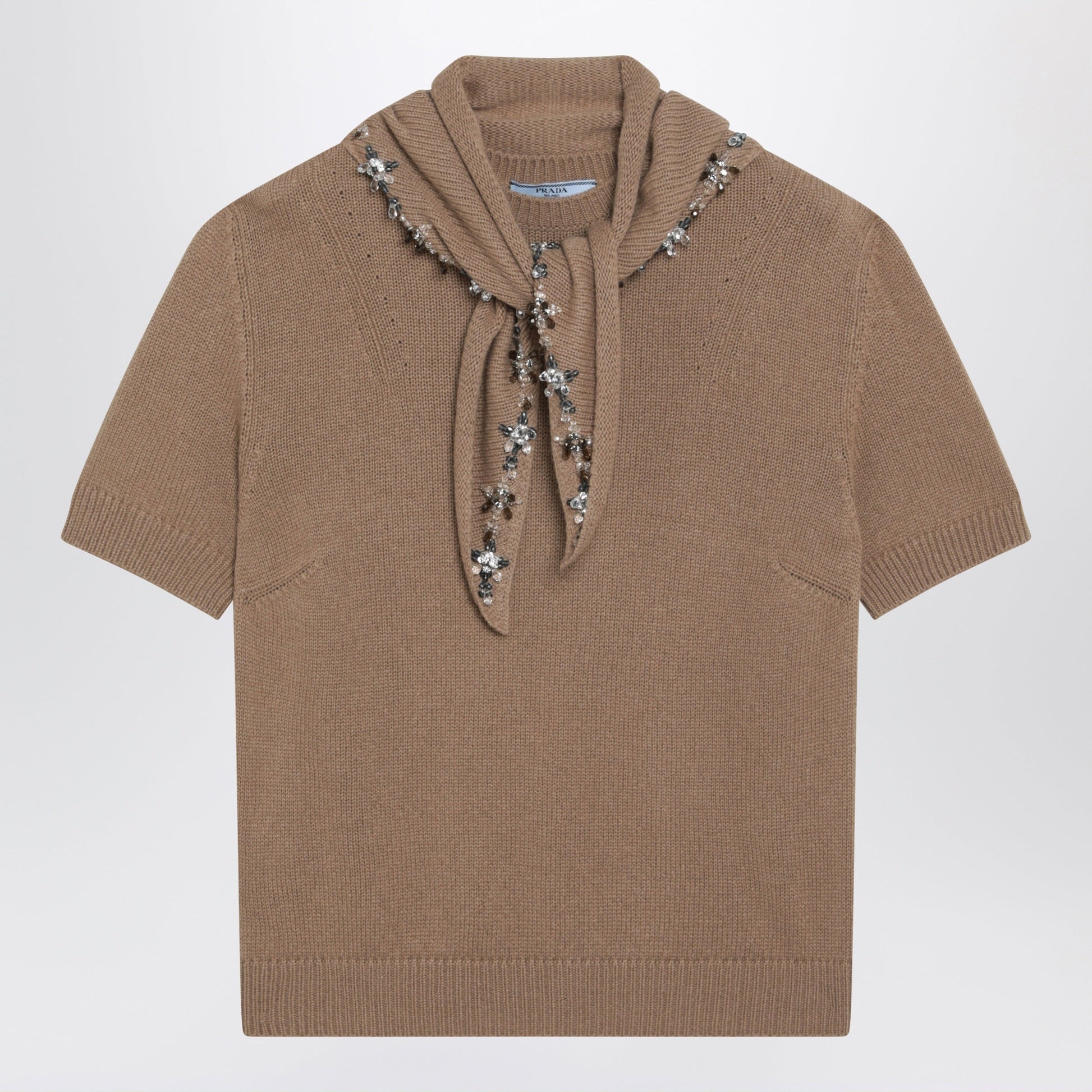 Prada Camel Cashmere Sweater With Jewel Scarf Women PRADA