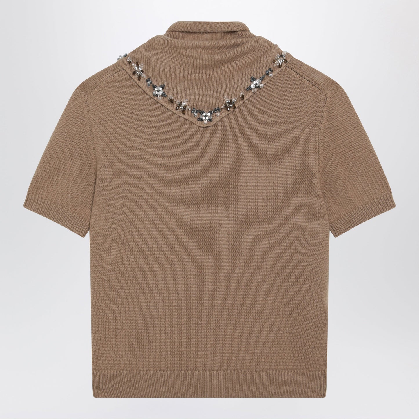 Prada Camel Cashmere Sweater With Jewel Scarf Women PRADA