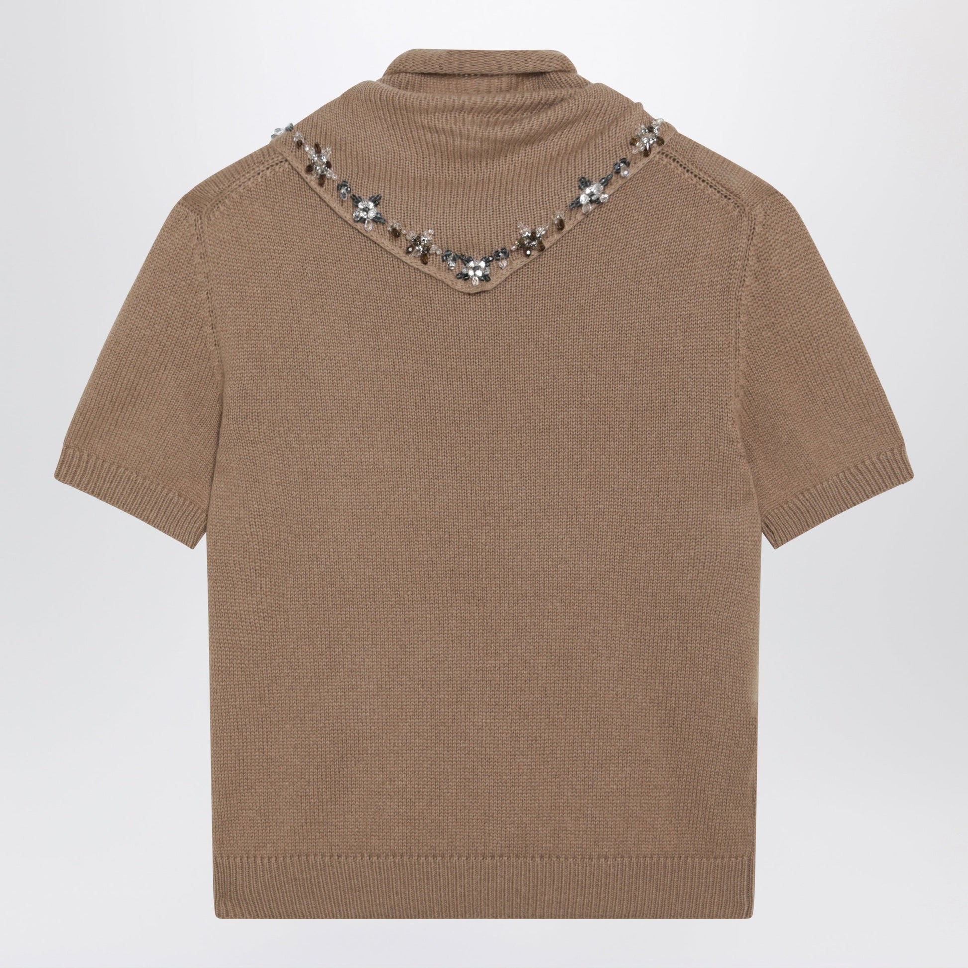 Prada Camel Cashmere Sweater With Jewel Scarf Women PRADA