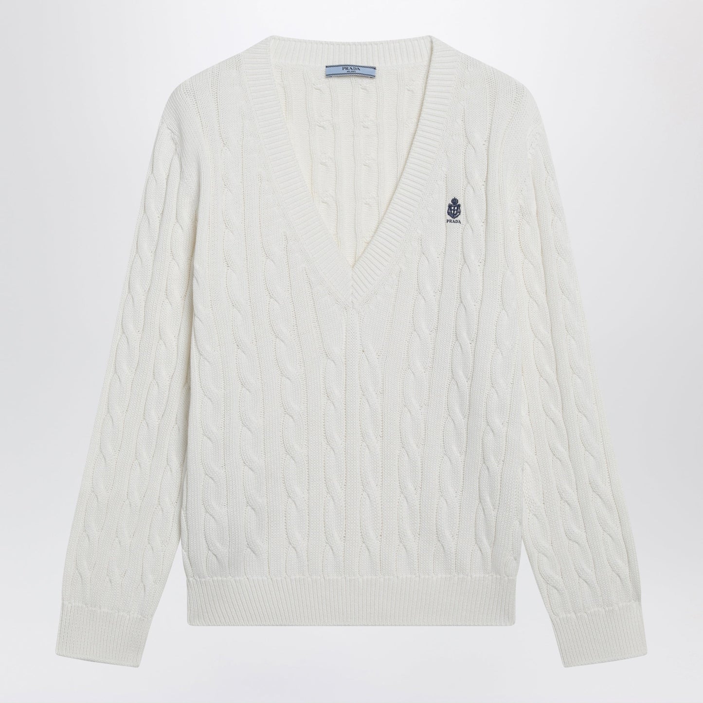 Prada White Cable-Knit V-Neck Jumper Women PRADA
