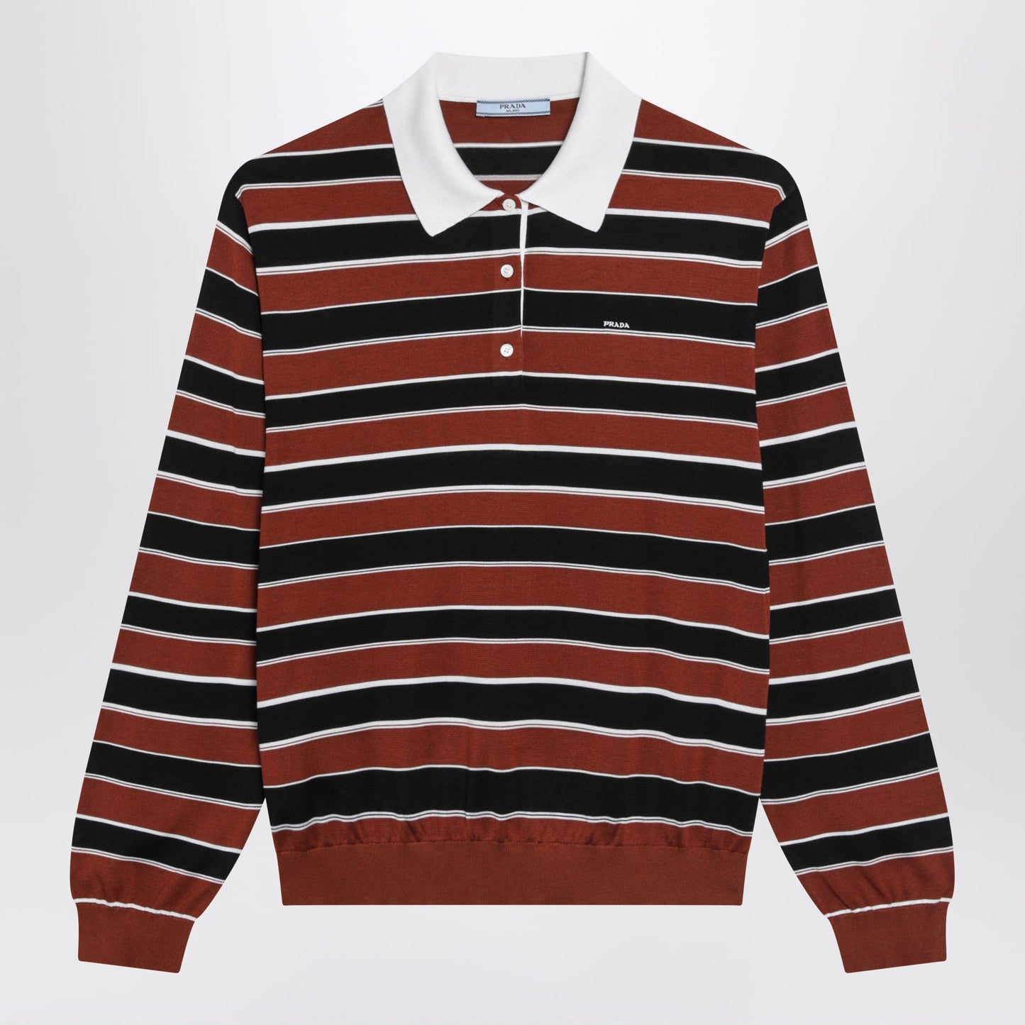 Prada Rust/Black Striped Silk Polo Women PRADA